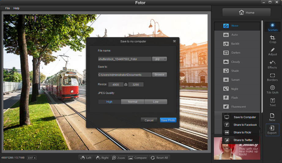 photo resize share export and print